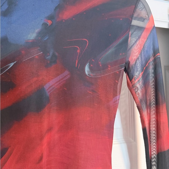 Edikted Sparks Fly Mock Neck Long Sleeve Mesh Minidress - Picture 3 of 5